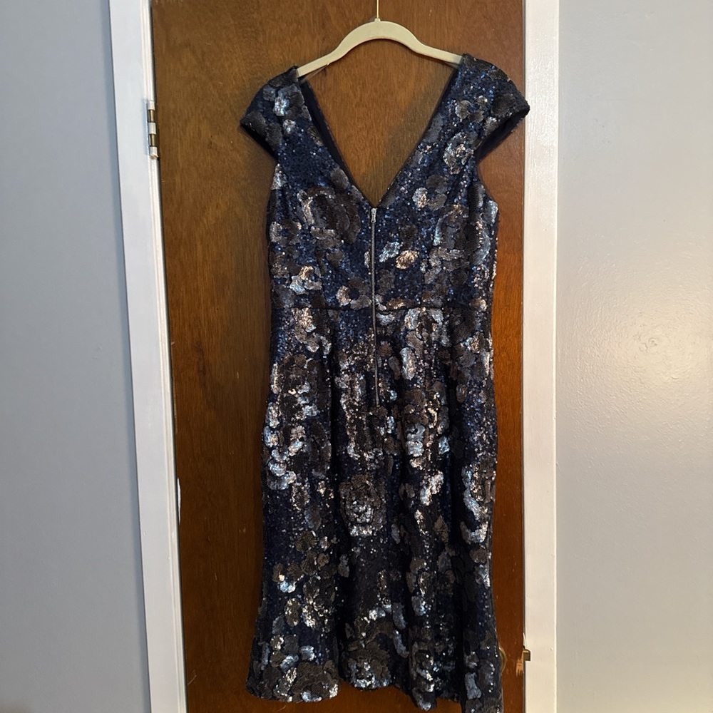 ANTONIO MELANI Navy Sequin Floral Midi Dress